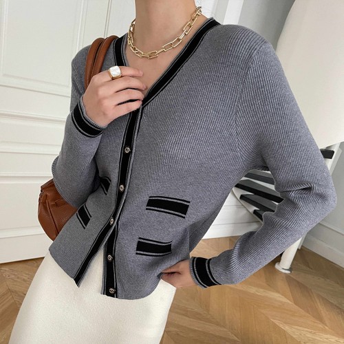 Soft Waxy Button Closure Cardigan Style Long Sleeve Sweater - Grey image
