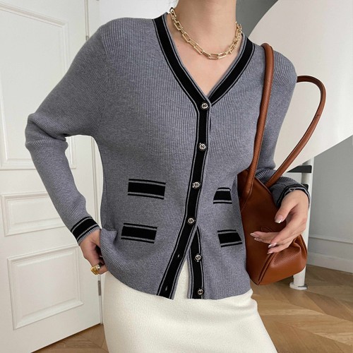 Soft Waxy Button Closure Cardigan Style Long Sleeve Sweater - Grey image