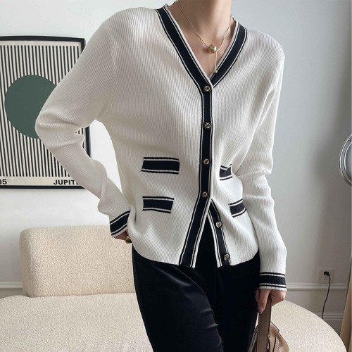 Soft Waxy Button Closure Cardigan Style Long Sleeve Sweater - White image
