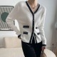 Soft Waxy Button Closure Cardigan Style Long Sleeve Sweater - White image