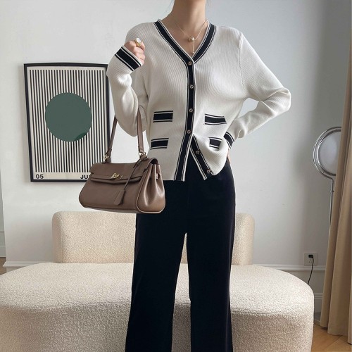 Soft Waxy Button Closure Cardigan Style Long Sleeve Sweater - White image