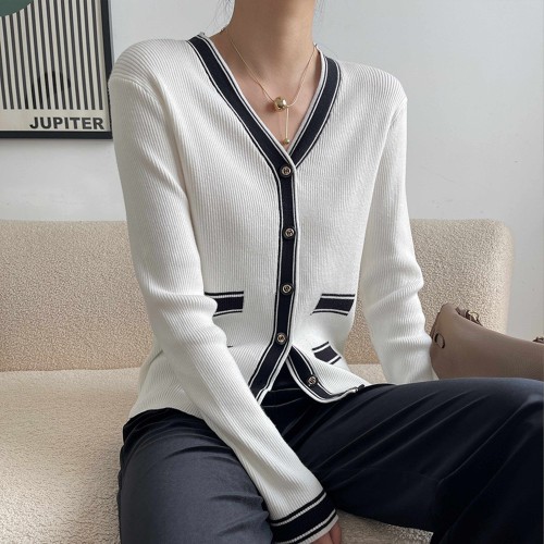 Soft Waxy Button Closure Cardigan Style Long Sleeve Sweater - White image