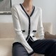 Soft Waxy Button Closure Cardigan Style Long Sleeve Sweater - White image