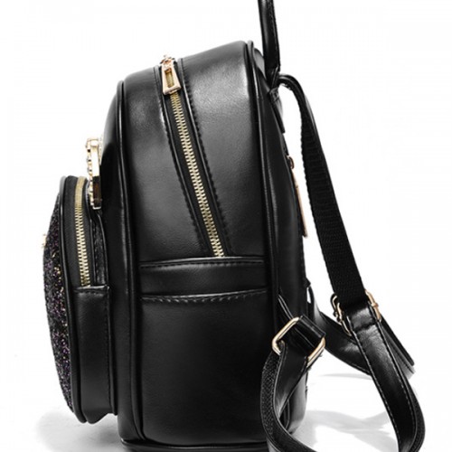 Luxury Sequin Cat Shape Multi Pockets Women Backpack - Black image