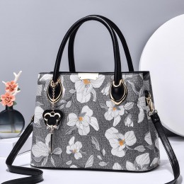 Zipper Pockets Mobile Phone Floral Printed Bucket Women Hand Bags - Black
