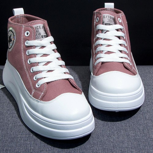 Lightweight High-top Lace Up Wedges Jogging Sneakers - Pink image
