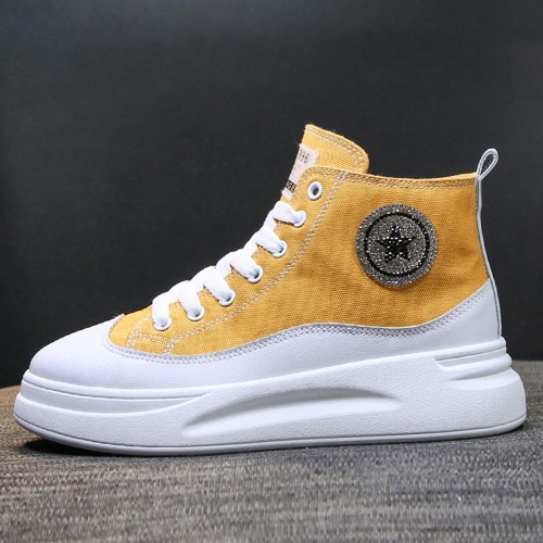 Lightweight High-top Lace Up Wedges Jogging Sneakers - Yellow image