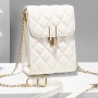 Luxury Rhombus Embossed Flip Cell Phone Mini Chin Shoulder Bag - White