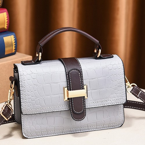 Perfect Contrast Zipper Pockets Crocodile Pattern Women Hand Bag - Light Blue image
