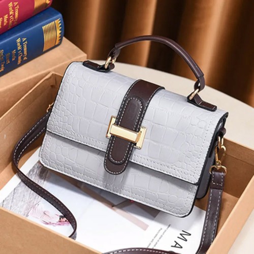 Perfect Contrast Zipper Pockets Crocodile Pattern Women Hand Bag - Light Blue image