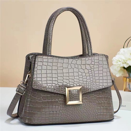 Double Hand Versatile Stone Pattern Zipper Women Tote Handbag - Grey image