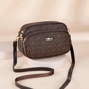 Tandy Diagonal Letter Printed Round Shoulder Bag - Chocolate