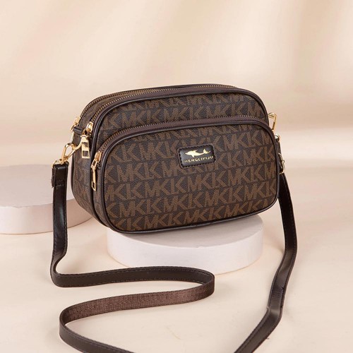 Tandy Diagonal Letter Printed Round Shoulder Bag - Chocolate image