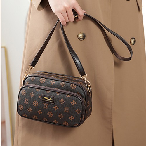 Trendy Floral Pattern Diagonal Round Shoulder Bag - Dark Brown image