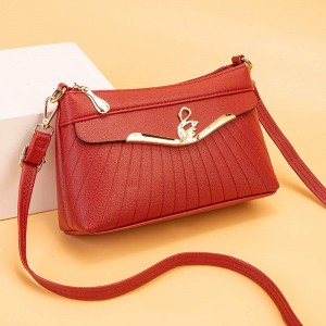 Wrinkle Embossed Beaded Cross-Border Women Shoulder Bag - Red