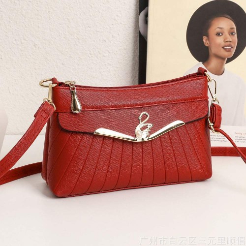 Wrinkle Embossed Beaded Cross-Border Women Shoulder Bag - Red image