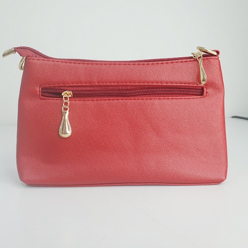 Wrinkle Embossed Beaded Cross-Border Women Shoulder Bag - Red image