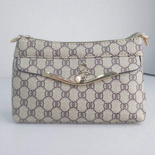 Geometric Pattern Beaded Zipper Pockets Women Shoulder Bag - Brown image