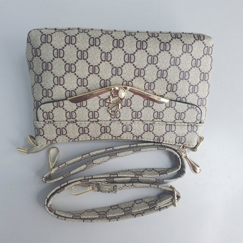 Geometric Pattern Beaded Zipper Pockets Women Shoulder Bag - Brown image