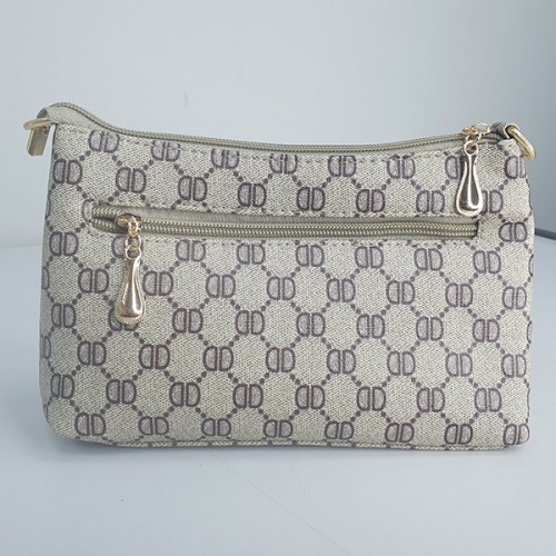 Geometric Pattern Beaded Zipper Pockets Women Shoulder Bag - Brown image