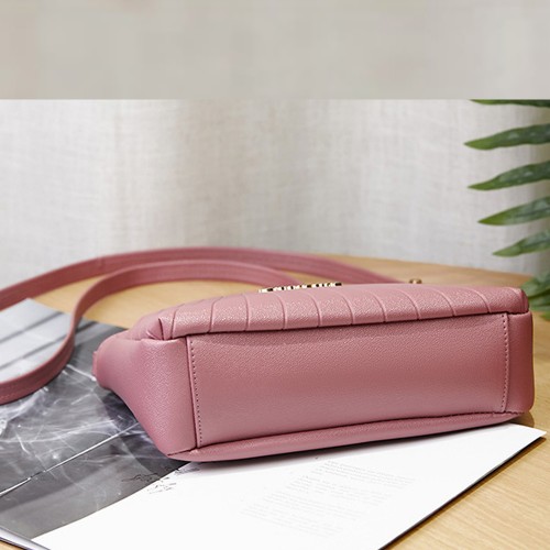 Trendy Adjustable Stripe Rhombic Small Square Messenger Bag - Pink image