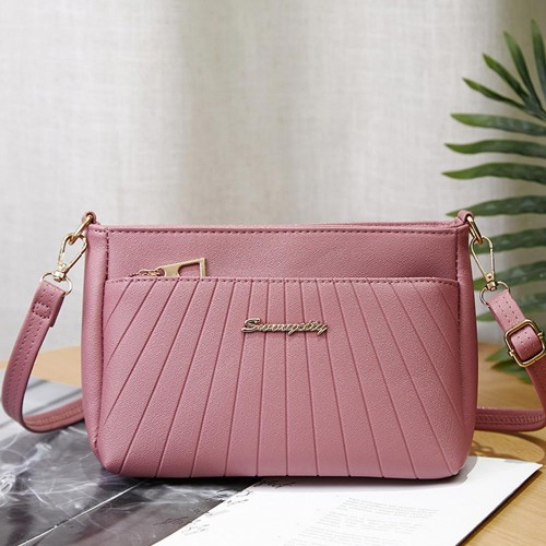 Trendy Adjustable Stripe Rhombic Small Square Messenger Bag - Pink image