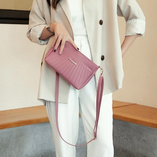 Trendy Adjustable Stripe Rhombic Small Square Messenger Bag - Pink image