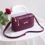 Glossy Adjustable Stripe Plain Zippers Pockets Shoulder Bag - Maroon