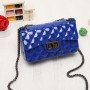 Embossed Chain Stripe Geometric Pattern Magnet Lock Shoulder Bag - Blue