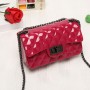 Embossed Chain Stripe Geometric Pattern Magnet Lock Shoulder Bag - Red