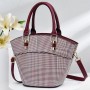 Portable Removable Stripe Bucket Plaid Tote Handbag - Maroon