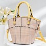 Portable Removable Stripe Bucket Plaid Tote Handbag - Yellow