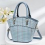 Portable Removable Stripe Bucket Plaid Tote Handbag - Blue