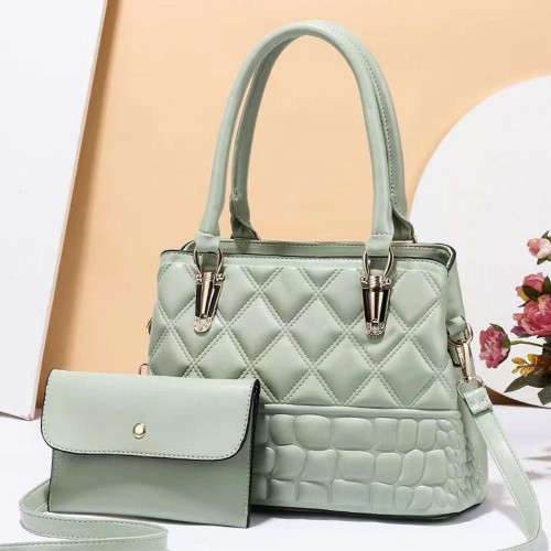 Embossed Geometric Pattern Two Piece Tote Handbag - Green image