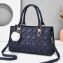 Embossed Geometric Pattern Fur Ball Hanging Tote Handbag - Blue