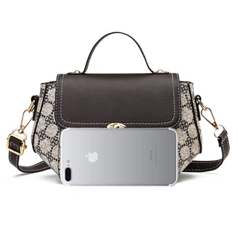 Lock Closure Round Floral Messenger Women Shoulder Bag - Light Brown image