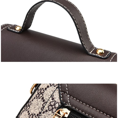 Lock Closure Round Floral Messenger Women Shoulder Bag - Light Brown image