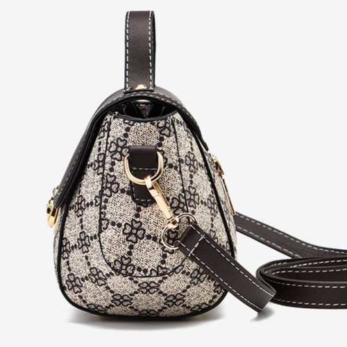Lock Closure Round Floral Messenger Women Shoulder Bag - Light Brown image