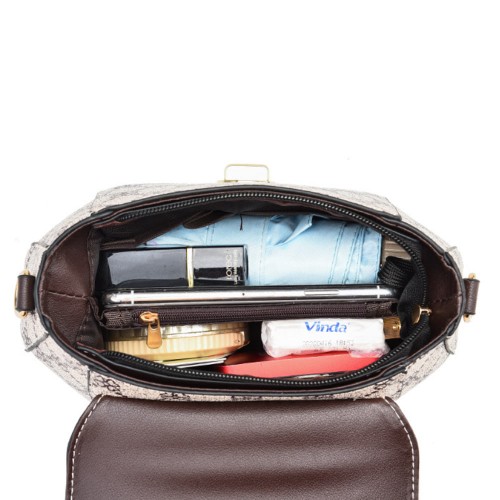 Lock Closure Round Floral Messenger Women Shoulder Bag - Light Brown image