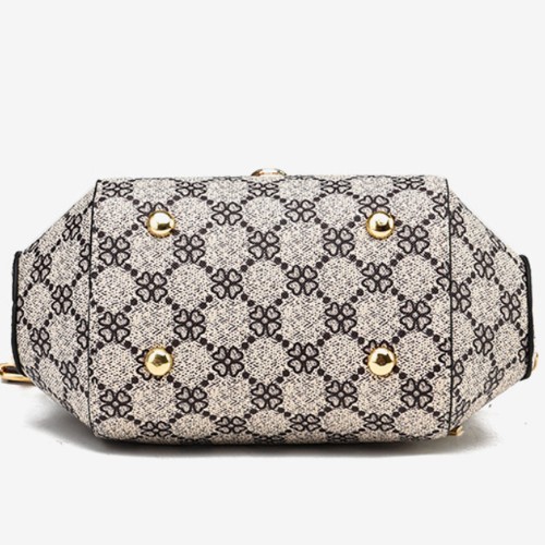 Lock Closure Round Floral Messenger Women Shoulder Bag - Light Brown image