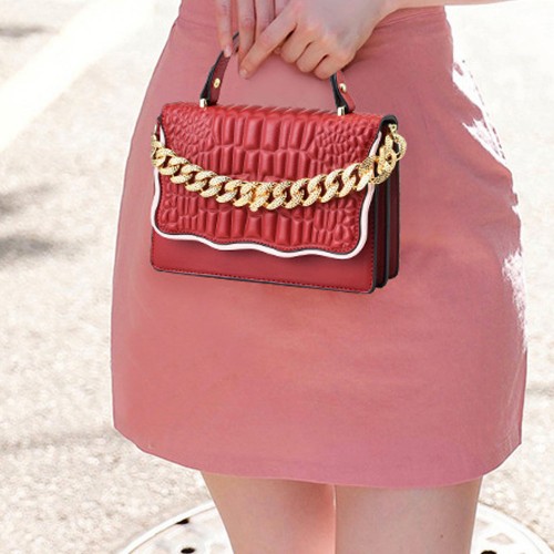Two Piece Durable Chain Texture Embossed Women Shoulder Bag - Red image