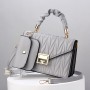 Two Piece Convenient Small Satchel Wrinkled Women Shoulder Bag - Grey