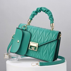 Two Piece Convenient Small Satchel Wrinkled Women Shoulder Bag - Light Green