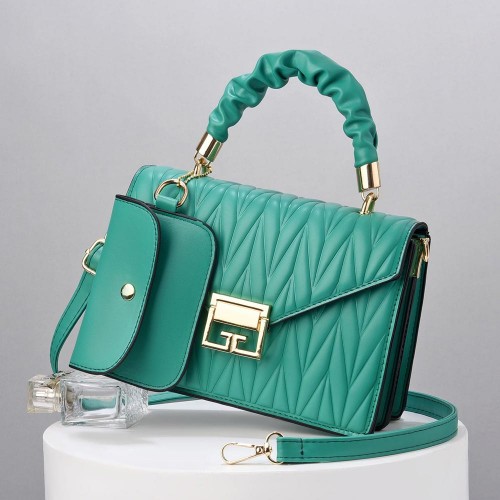 Two Piece Convenient Small Satchel Wrinkled Women Shoulder Bag - Light Green image