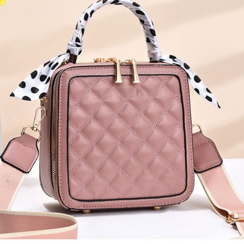 Rhombus Portable Square Messenger Women Shoulder bag - Pink image