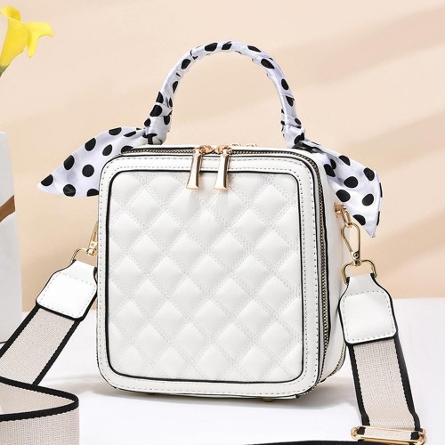 Rhombus Portable Square Messenger Women Shoulder bag - Cream image