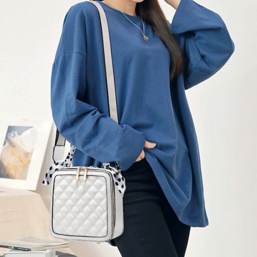 Rhombus Portable Square Messenger Women Shoulder bag - Cream image