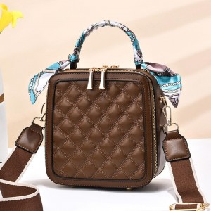 Rhombus Portable Square Messenger Women Shoulder bag - Dark Brown