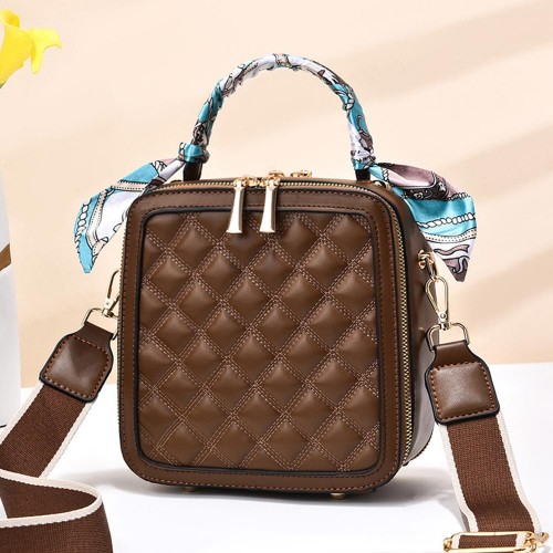 Rhombus Portable Square Messenger Women Shoulder bag - Dark Brown image