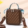 Rhombus Portable Square Messenger Women Shoulder bag - Dark Brown